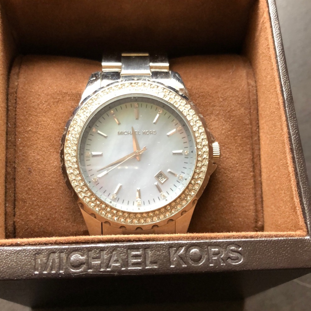 Silver and blue Michael Kors watch